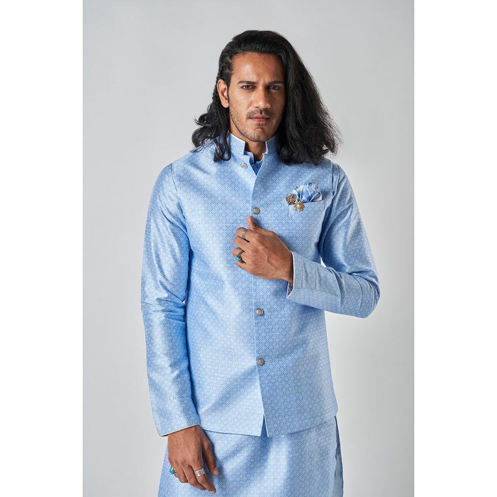 Bubber Blu Benedict Sky Compass Rose Bandhi Light Blue Nehru Jacket