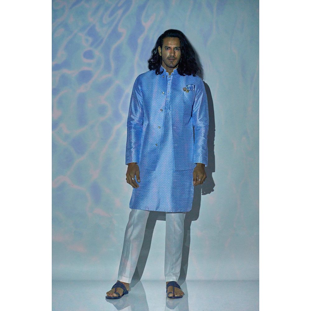 Bubber Blu Benedict Sky Compass Rose Bandhi Light Blue Nehru Jacket