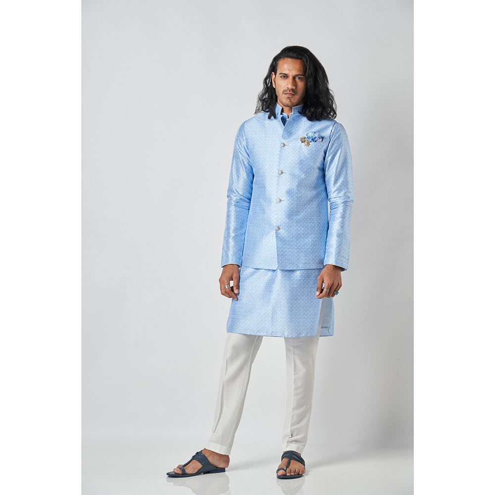 Bubber Blu Benedict Sky Compass Rose Bandhi Light Blue Nehru Jacket