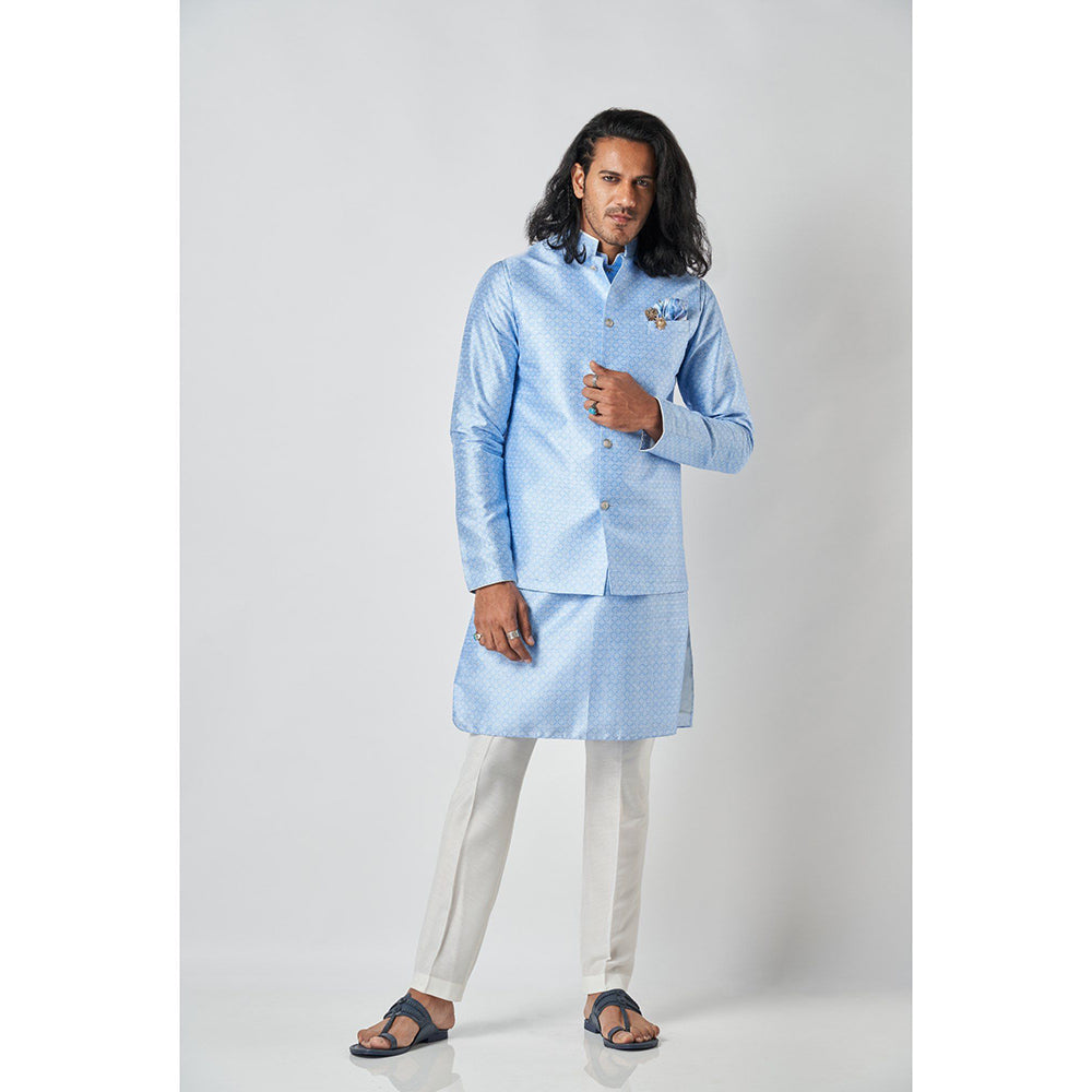 Bubber Blu Benedict Sky Compass Rose Bandhi Light Blue Nehru Jacket