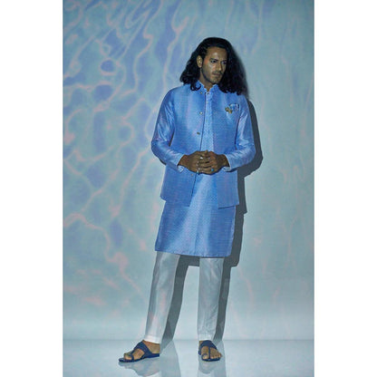 Bubber Blu Benedict Sky Compass Rose Bandhi Light Blue Nehru Jacket