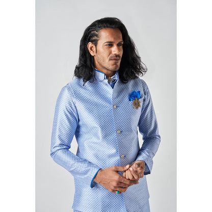 Bubber Blu Blumen White Cardina Bandhi Blue Nehru Jacket