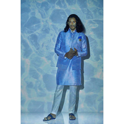 Bubber Blu Blumen White Cardina Bandhi Blue Nehru Jacket