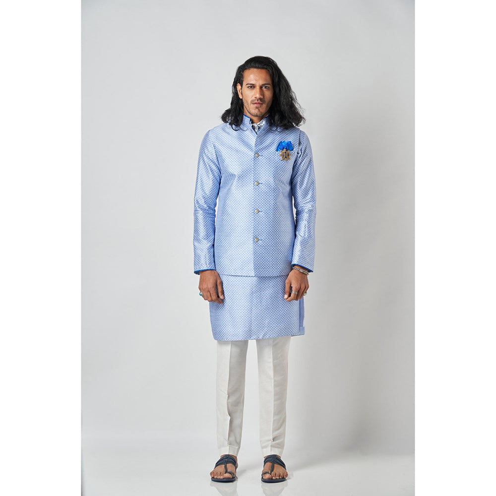 Bubber Blu Blumen White Cardina Bandhi Blue Nehru Jacket