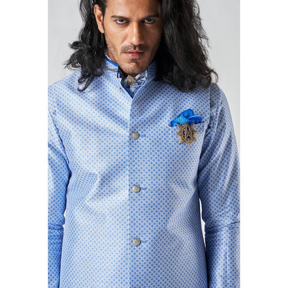 Bubber Blu Blumen White Cardina Bandhi Blue Nehru Jacket