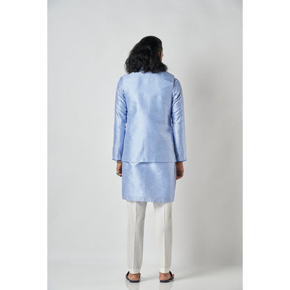 Bubber Blu Blumen White Cardina Bandhi Blue Nehru Jacket