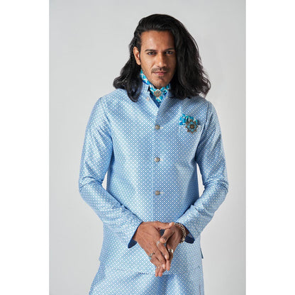 Bubber Blu Bastian White Caspian Bandhi Light Blue Nehru Jacket