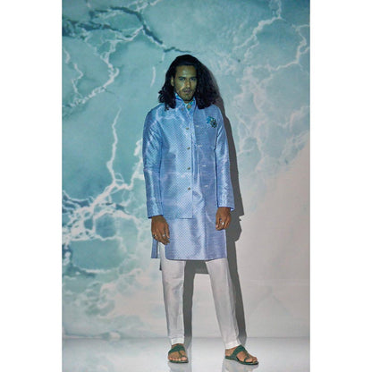 Bubber Blu Bastian White Caspian Bandhi Light Blue Nehru Jacket