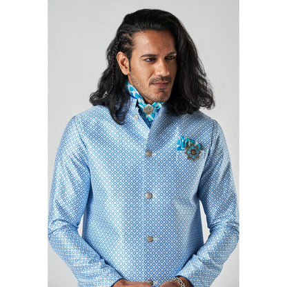 Bubber Blu Bastian White Caspian Bandhi Light Blue Nehru Jacket