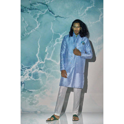 Bubber Blu Bastian White Caspian Bandhi Light Blue Nehru Jacket