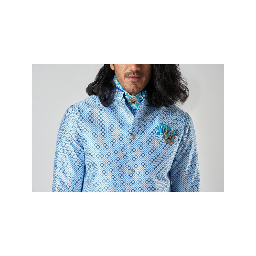 Bubber Blu Bastian White Caspian Bandhi Light Blue Nehru Jacket