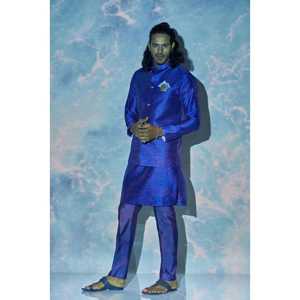 Bubber Blu Blueton Indigo Helm Bandhi Navy Blue Nehru Jacket