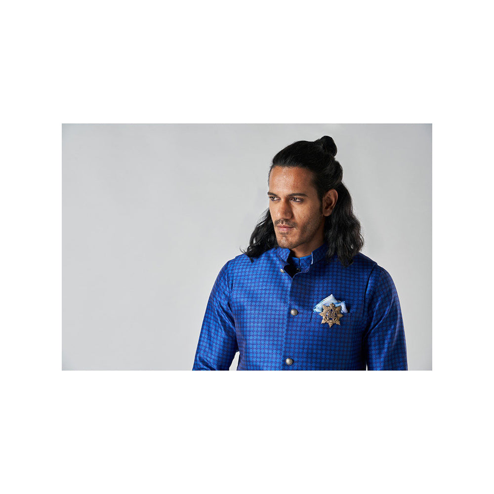 Bubber Blu Blueton Indigo Helm Bandhi Navy Blue Nehru Jacket