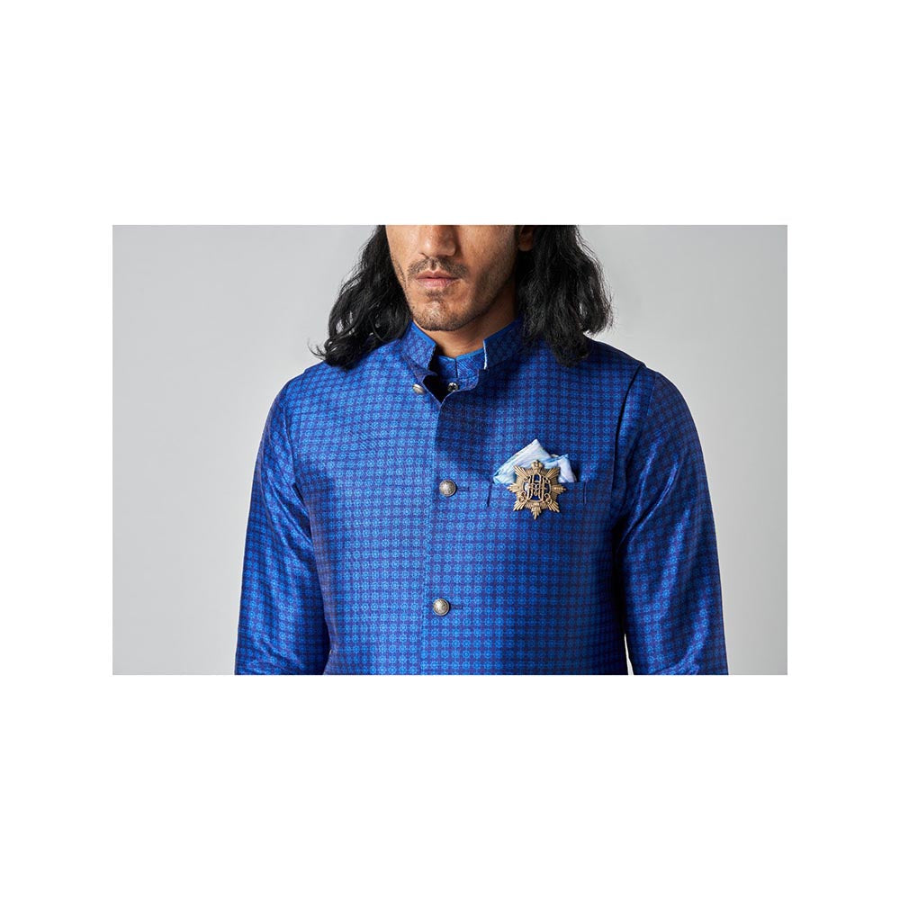 Bubber Blu Blueton Indigo Helm Bandhi Navy Blue Nehru Jacket