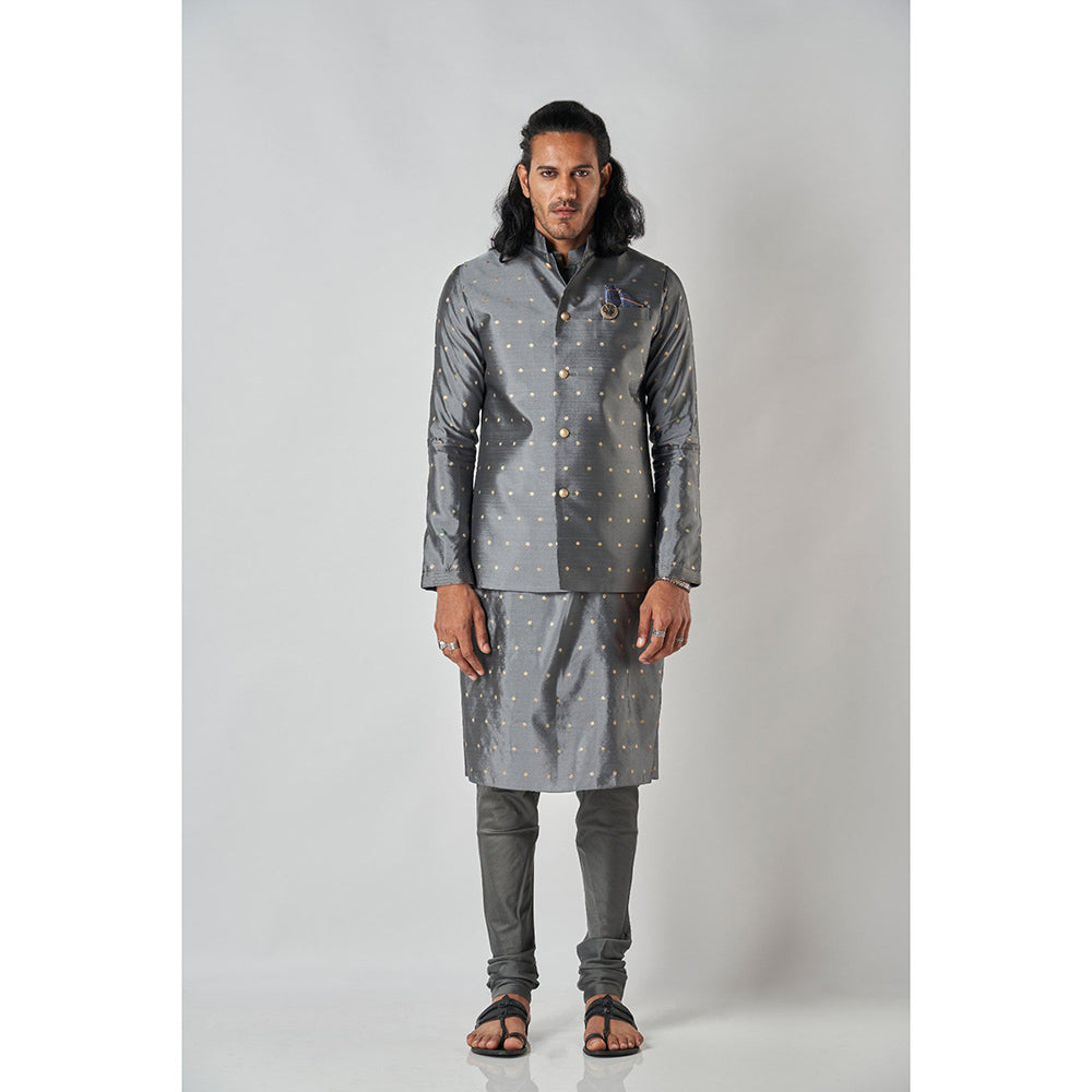 Bubber Blu Calico Clover Bandhi Grey Nehru Jacket