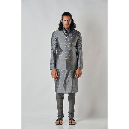 Bubber Blu Calico Clover Bandhi Grey Nehru Jacket