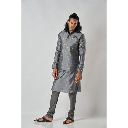 Bubber Blu Calico Clover Bandhi Grey Nehru Jacket