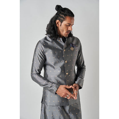 Bubber Blu Calico Clover Bandhi Grey Nehru Jacket