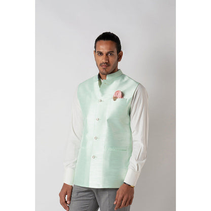 Bubber Blu Adrian Bandhi Light Mint Green Nehru Jacket