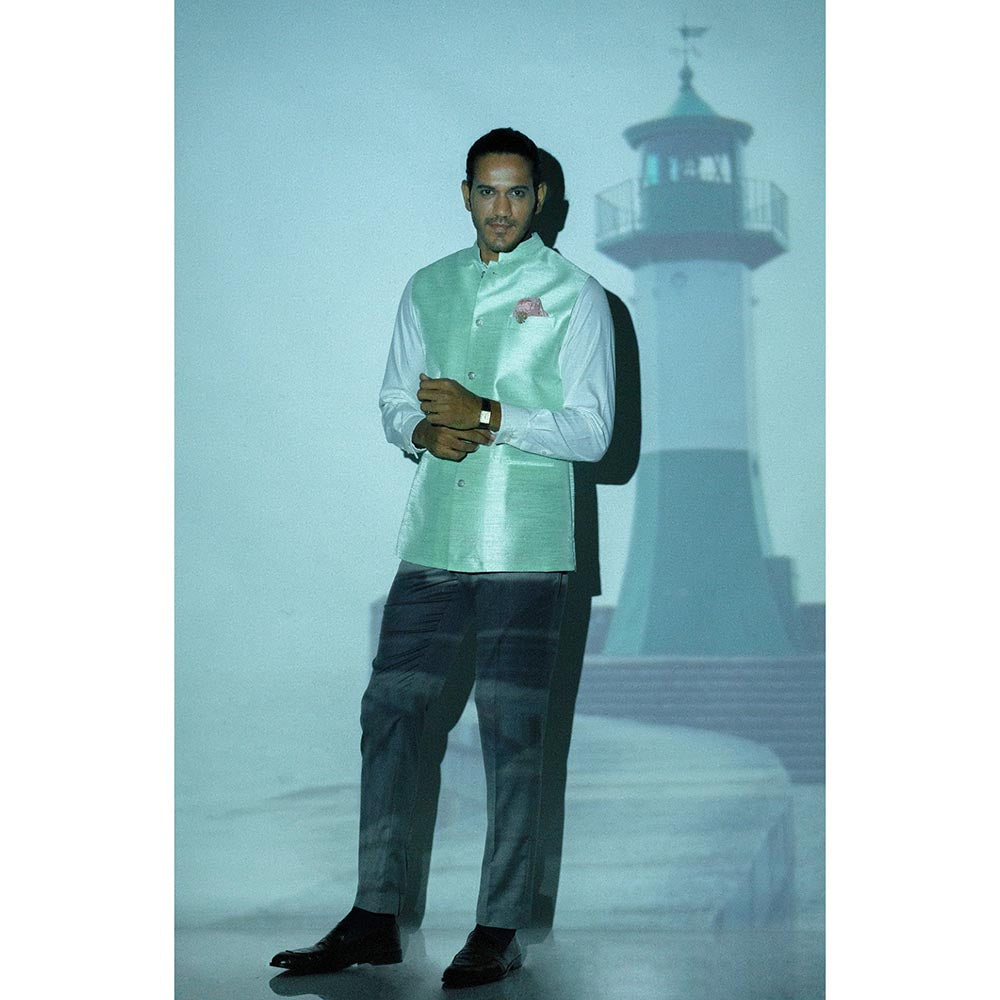 Bubber Blu Adrian Bandhi Light Mint Green Nehru Jacket