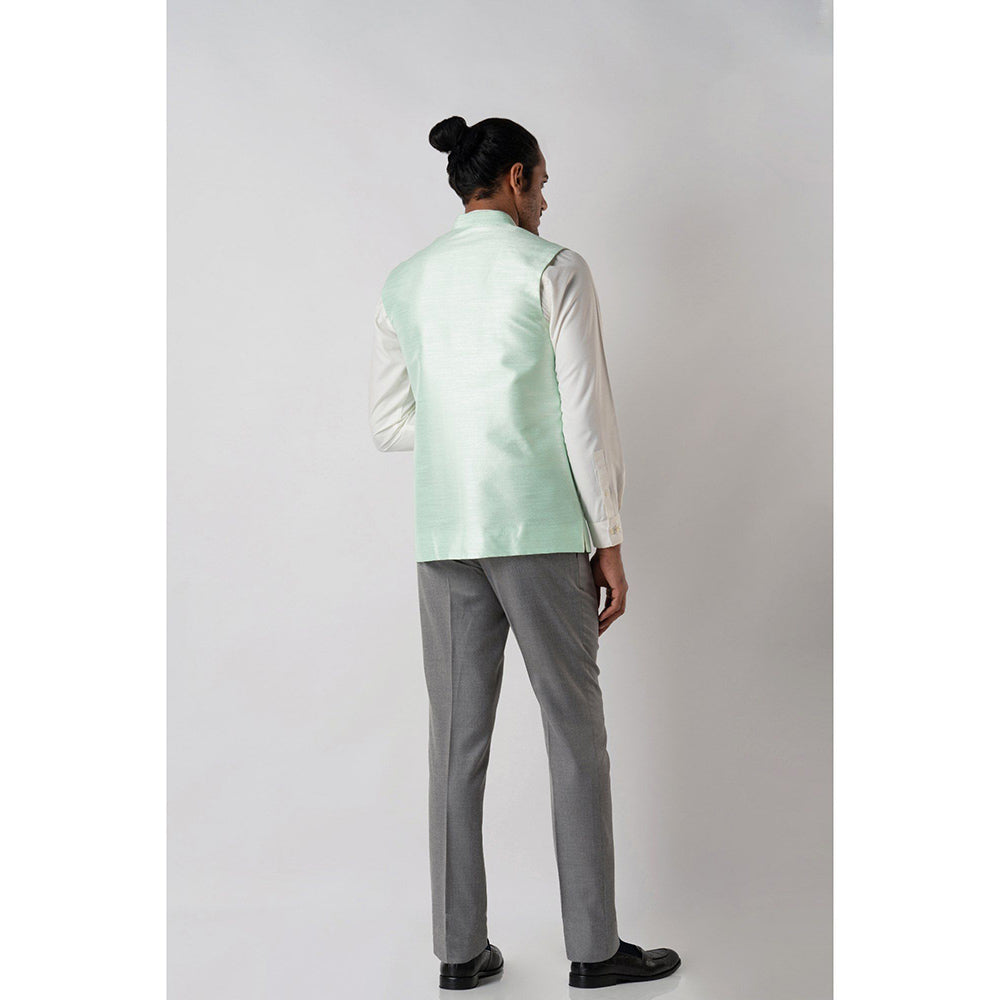 Bubber Blu Adrian Bandhi Light Mint Green Nehru Jacket
