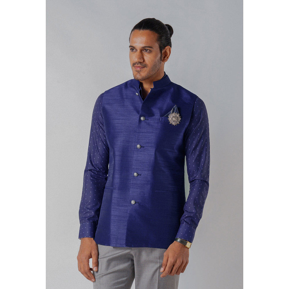 Bubber Blu Brandon Prussian Bandhi Navy Blue Nehru Jacket