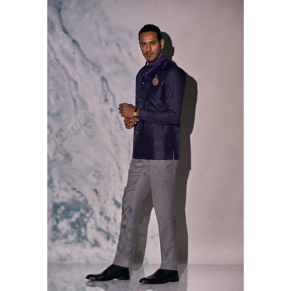 Bubber Blu Brandon Prussian Bandhi Navy Blue Nehru Jacket