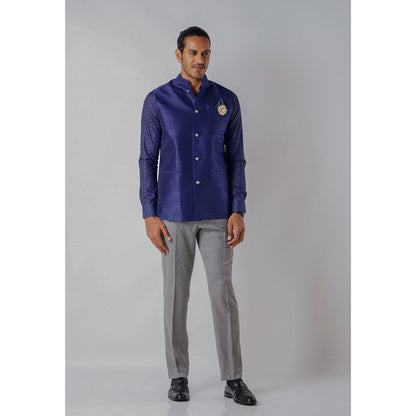 Bubber Blu Brandon Prussian Bandhi Navy Blue Nehru Jacket