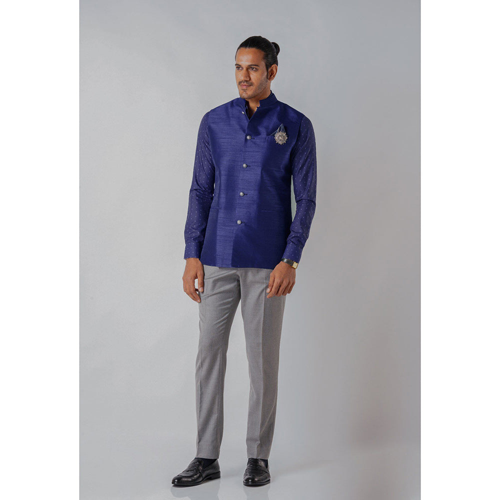 Bubber Blu Brandon Prussian Bandhi Navy Blue Nehru Jacket
