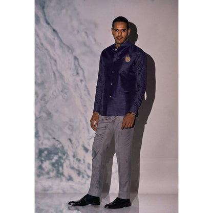 Bubber Blu Brandon Prussian Bandhi Navy Blue Nehru Jacket