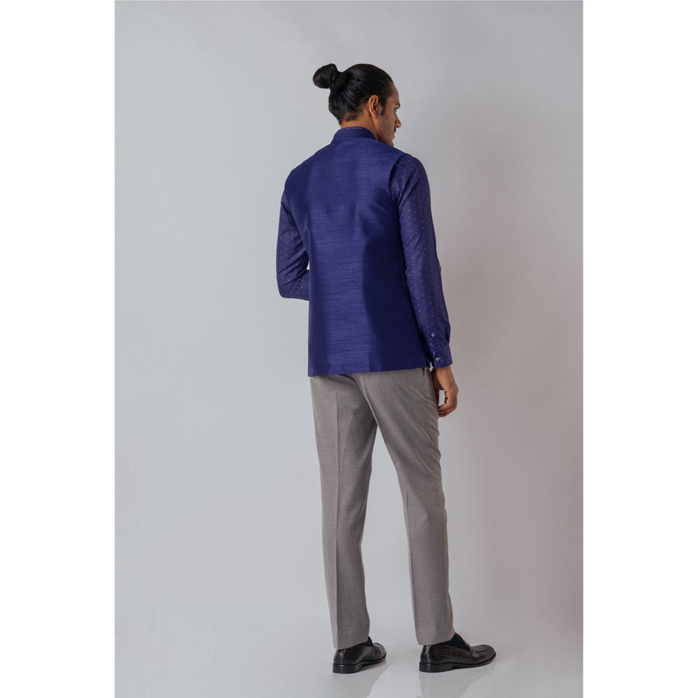 Bubber Blu Brandon Prussian Bandhi Navy Blue Nehru Jacket