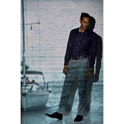 Bubber Blu Crew White & Blue Yacht Printed Shirt