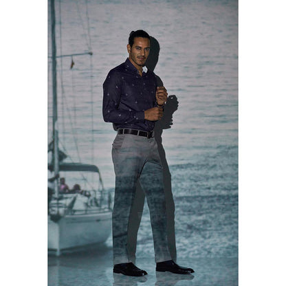 Bubber Blu Crew White & Blue Yacht Printed Shirt