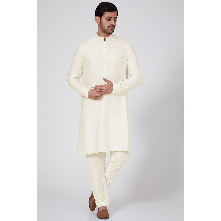 Bubber Couture Yellow Abeer Jacquard Kurta (Set of 2)