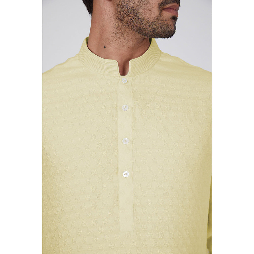 Bubber Couture Yellow Samarth Jacquard Kurta (Set of 2)