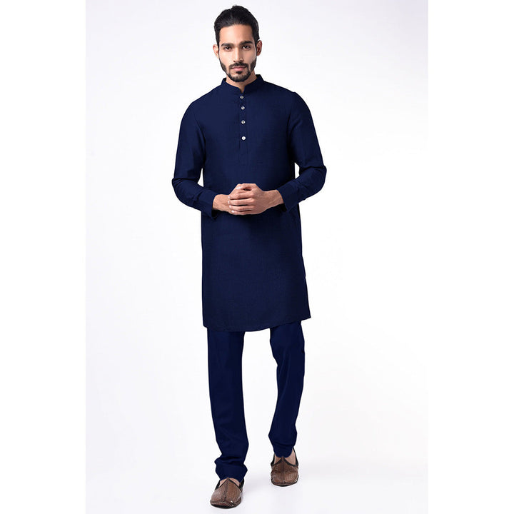 Bubber Couture Navy Blue Aahan Jacquard Kurta (Set of 2)