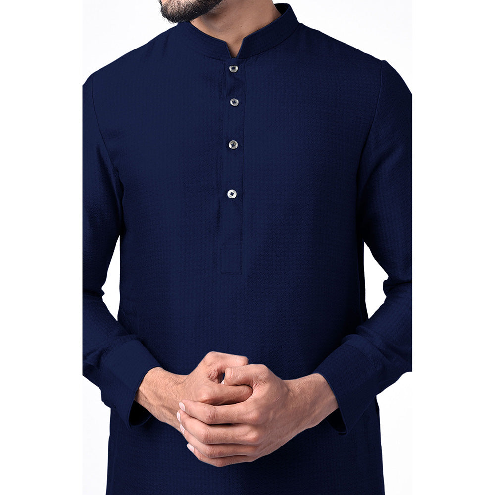 Bubber Couture Navy Blue Aahan Jacquard Kurta (Set of 2)