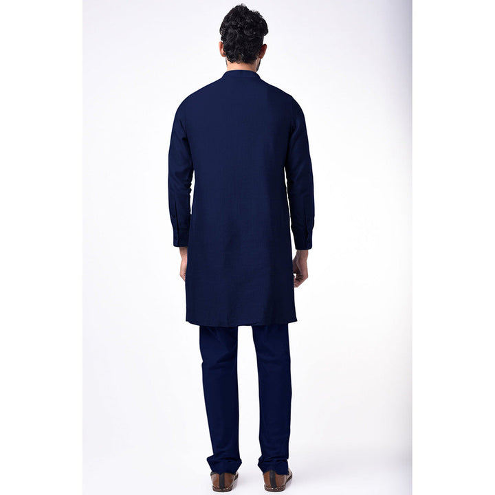 Bubber Couture Navy Blue Aahan Jacquard Kurta (Set of 2)