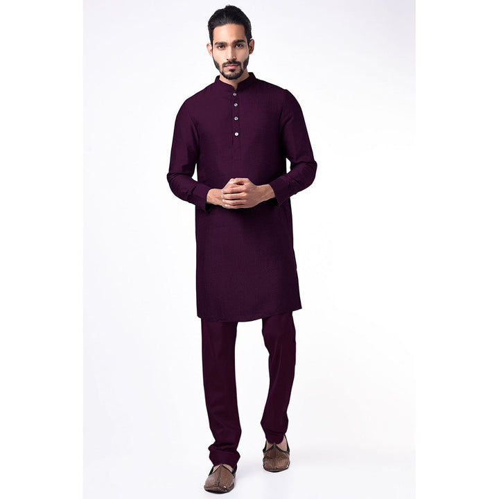 Bubber Couture Wine Nivaan Jacquard Kurta (Set of 2)