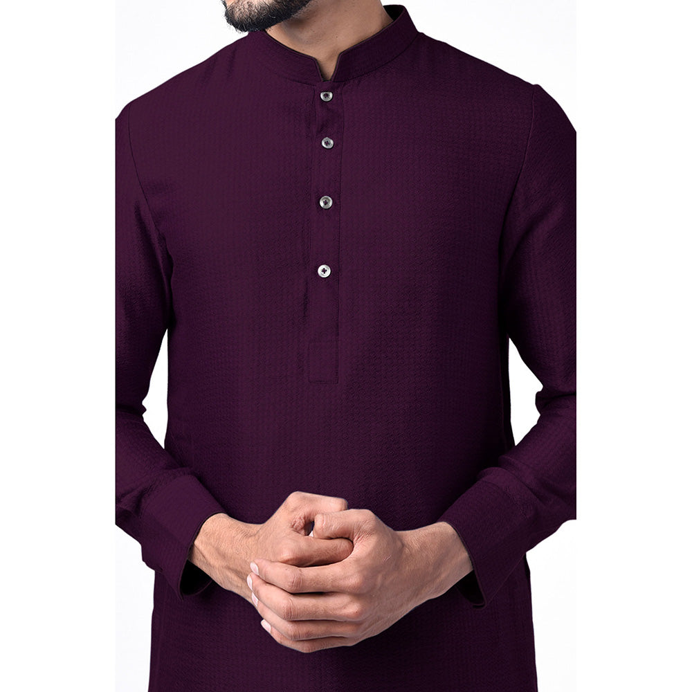 Bubber Couture Wine Nivaan Jacquard Kurta (Set of 2)