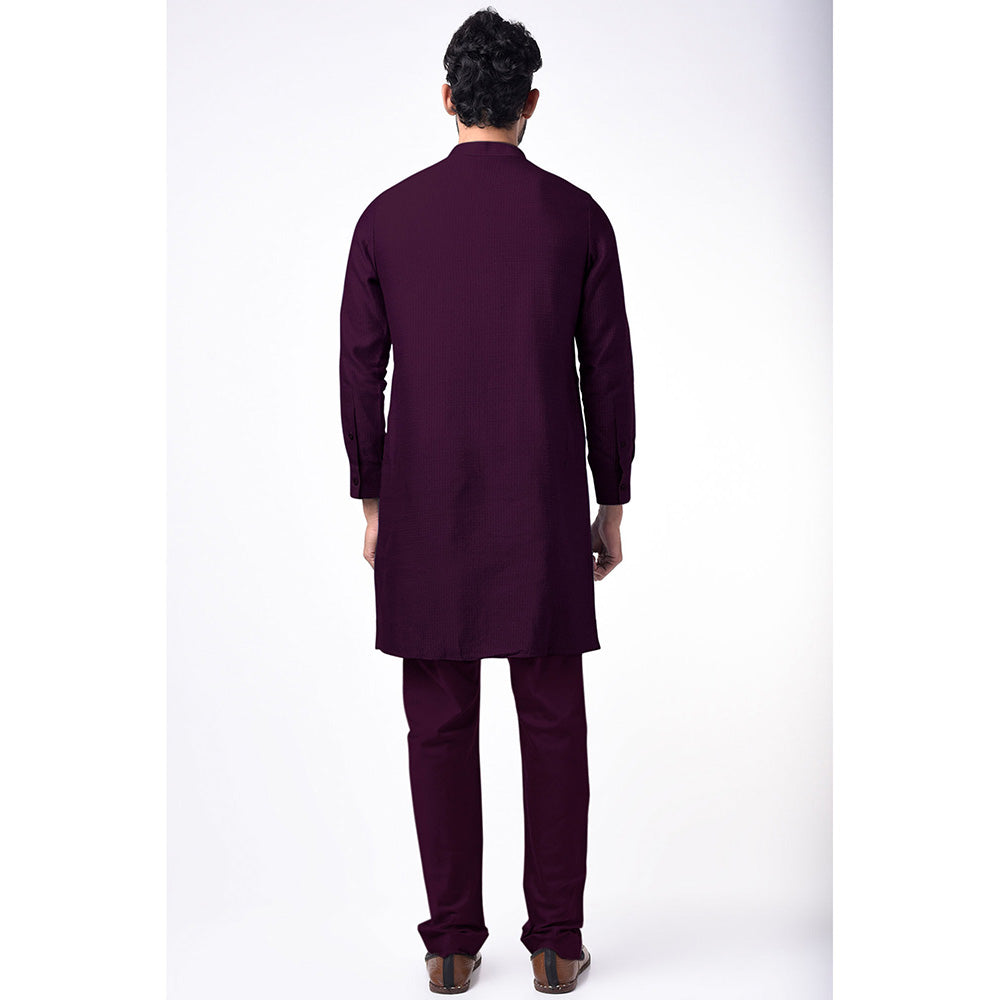 Bubber Couture Wine Nivaan Jacquard Kurta (Set of 2)