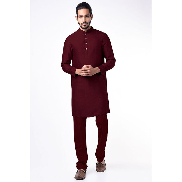 Bubber Couture Maroon Nayan Jacquard Kurta (Set of 2)