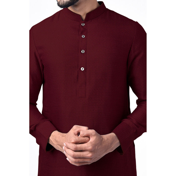 Bubber Couture Maroon Nayan Jacquard Kurta (Set of 2)