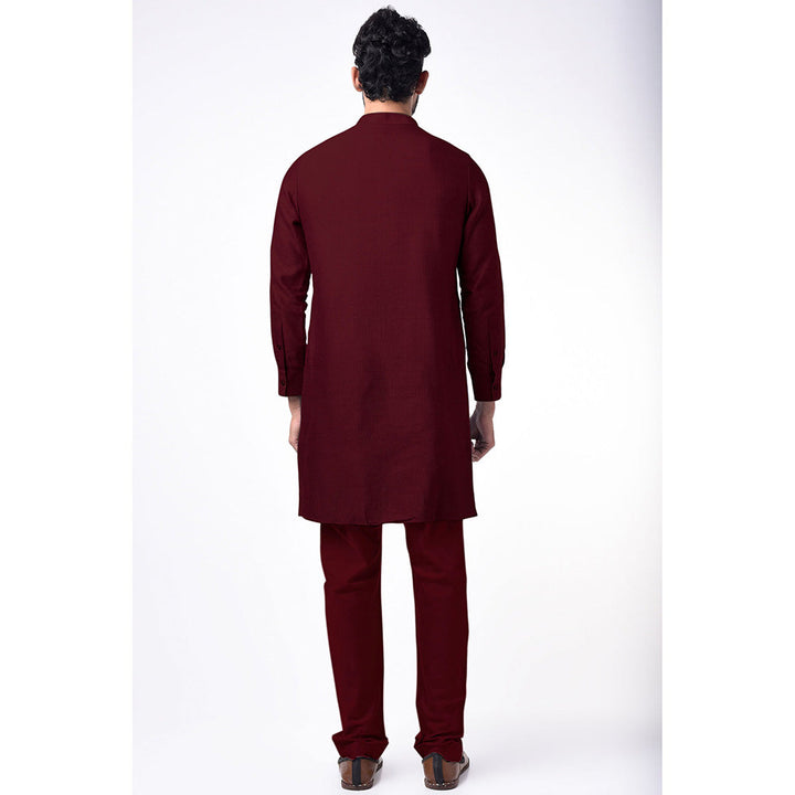 Bubber Couture Maroon Nayan Jacquard Kurta (Set of 2)