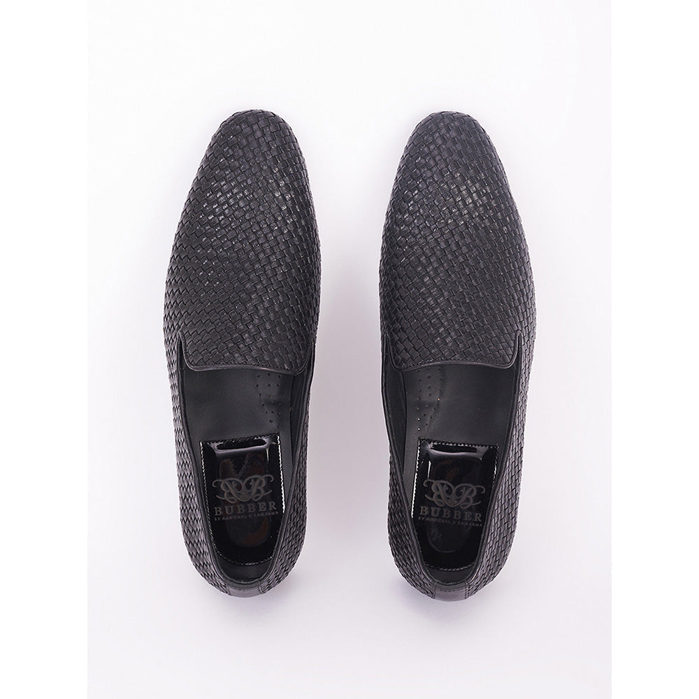 Bubber Couture Black Mesh Italian Leather Slip On Casual Mocassins