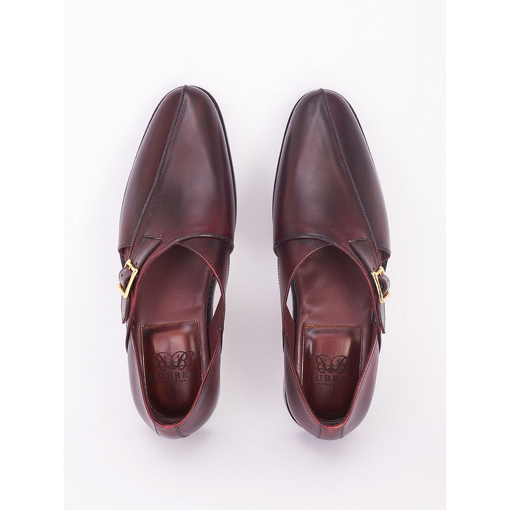 Bubber Couture Burgundy Classic Italian Leather Peshawari Casual Monk Straps