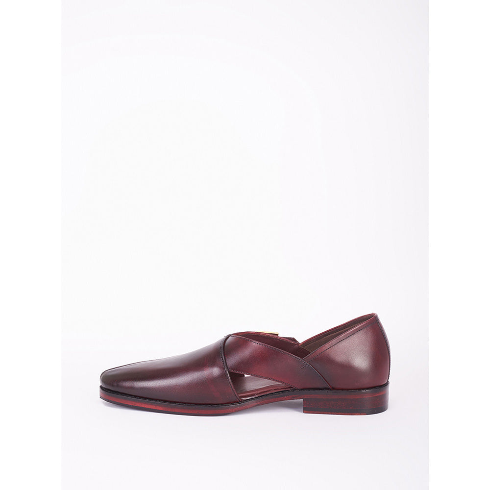 Bubber Couture Burgundy Classic Italian Leather Peshawari Casual Monk Straps