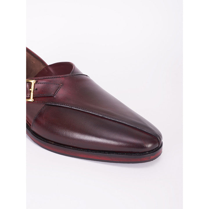 Bubber Couture Burgundy Classic Italian Leather Peshawari Casual Monk Straps