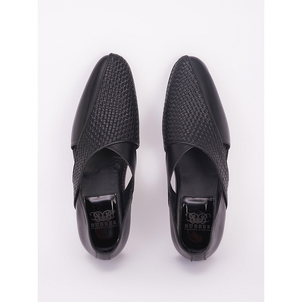 Bubber Couture Black Mesh Italian Leather Peshawari Casual Mocassins