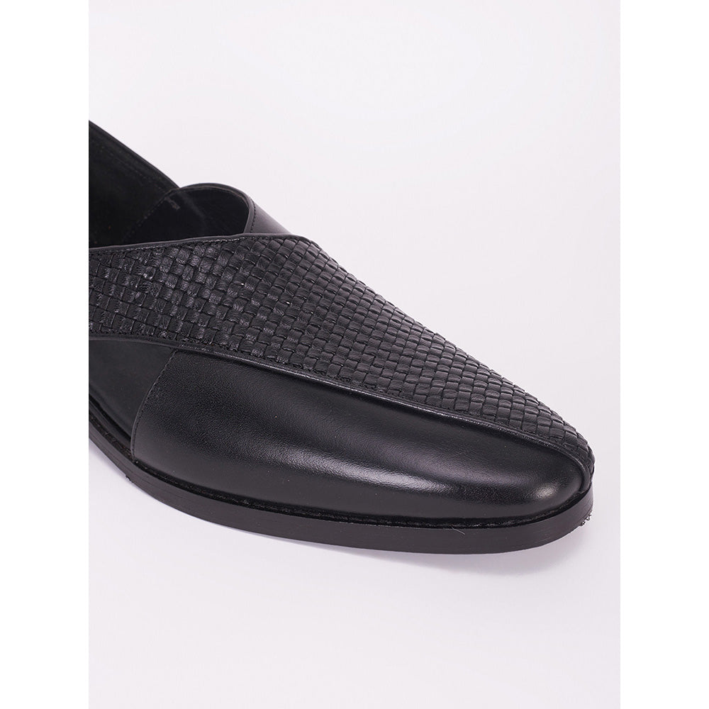 Bubber Couture Black Mesh Italian Leather Peshawari Casual Mocassins